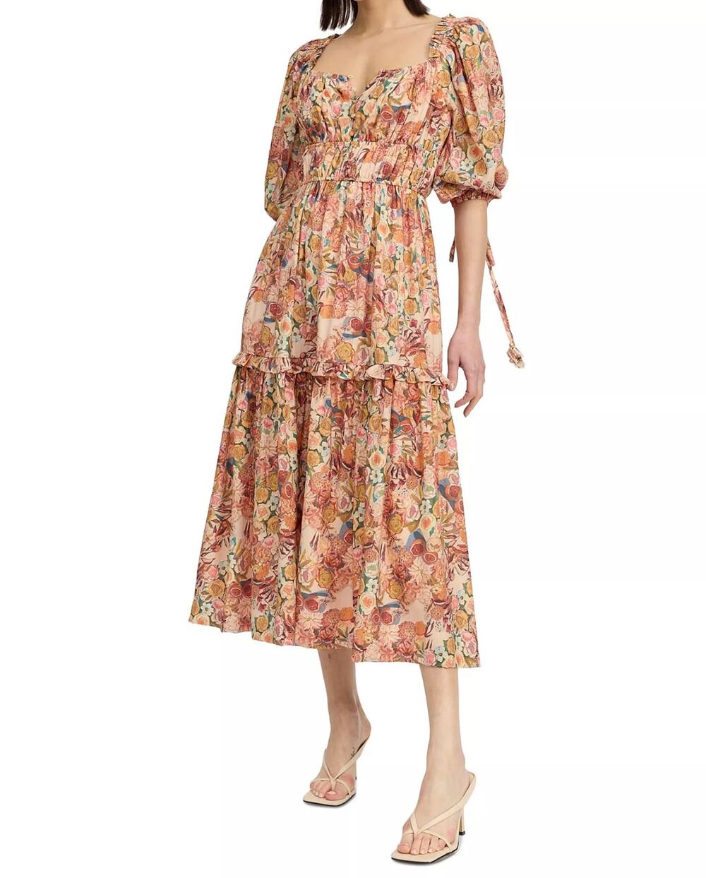 Anthropologie En Saison Candela Midi Dress XS Square Neck Ruffle Tiered Floral